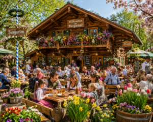 La terrasse du jardin du restaurant allemand est ouverte
