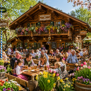 La terrasse du jardin du restaurant allemand est ouverte